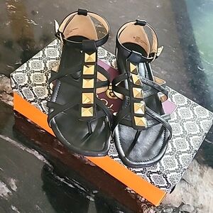 Isola Gladiator Strappy Sandals. Black w/Gold Studs  Size 8**